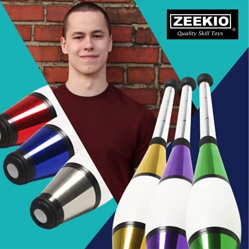Zeekio Pegasus Juggling Club Set - Premium Quality - Beginner to Pro - Set of 3 (Purple/Green/Gold) - Image 2